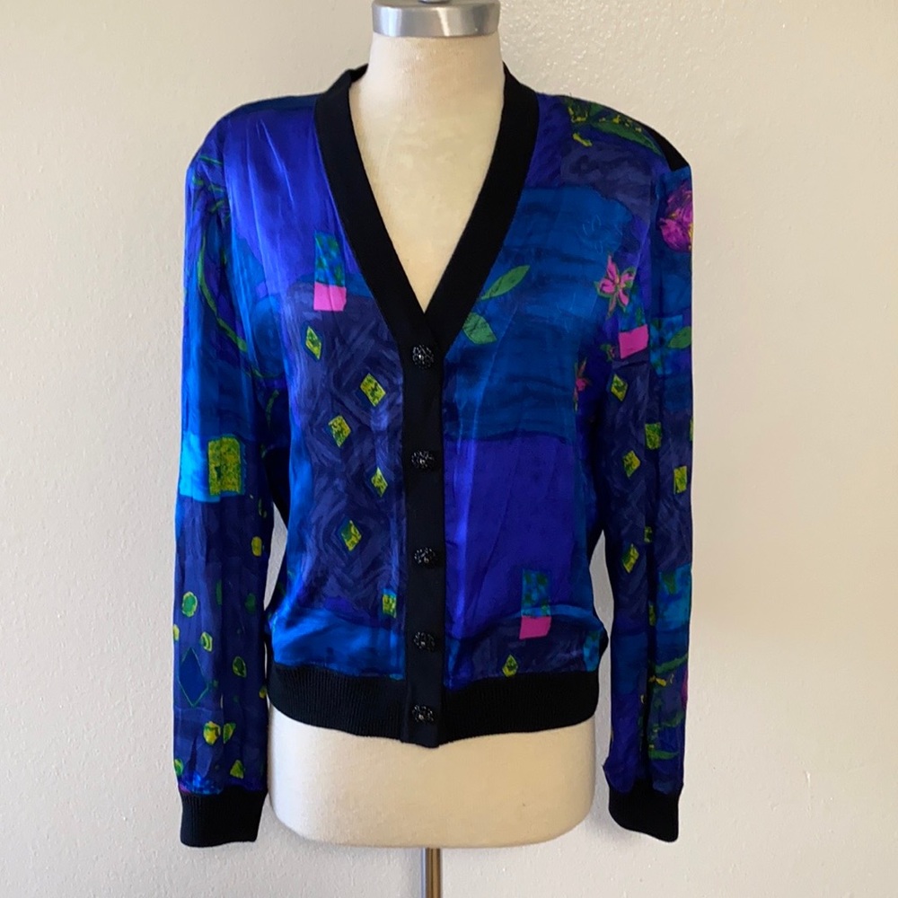 St John Vintage Black Blue Cardigan 14